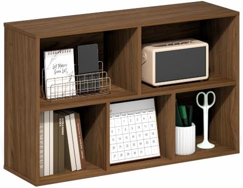 Furinno Luder 5-Cube Book Shelf, Bookshelf, Bookcase, Warm Walnut