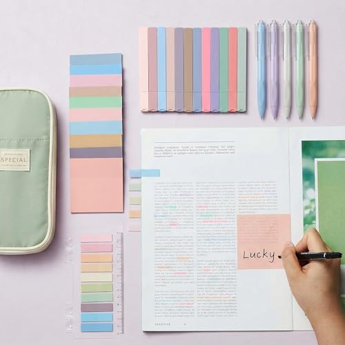 Jutom 39 Pcs Aesthetic Book Annotation Kit,Green,Cute Style