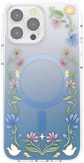 PopSockets iPhone 13 Pro Max Phone Case with MagSafe, Wireless Charging Compatible, Disney - Boho Wildflowers Blue