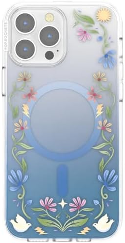 PopSockets iPhone 13 Pro Max Phone Case with MagSafe, Wireless Charging Compatible, Disney - Boho Wildflowers Blue