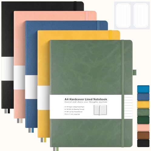 College Ruled Notebook, Large A4 Hardcover Leather Journal for Women Men