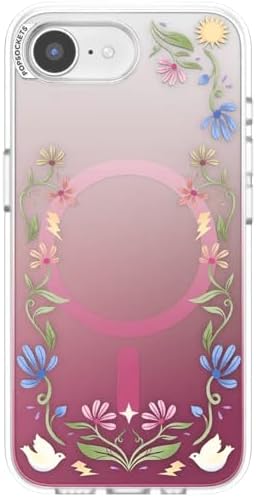 PopSockets iPhone 16E Phone Case with MagSafe, Wireless Charging Compatible, Disney - Boho Wildflowers Maroon