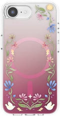 PopSockets iPhone 16E Phone Case with MagSafe, Wireless Charging Compatible, Disney - Boho Wildflowers Maroon