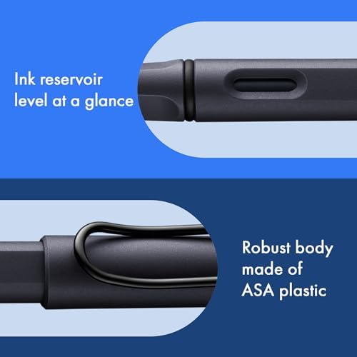 LAMY safari steel black - Fountain Pen with ergonomic grip & polished Left-Handed steel nib (LH) in size M - ideal for any Writing & Calligraphy - including LAMY T 10 blue cartridge