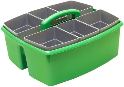 Storex Large Classroom Craft Caddy with Cups, 13 x 11 x 6.575 Inches, Green, Case of 2 (00983A02C)