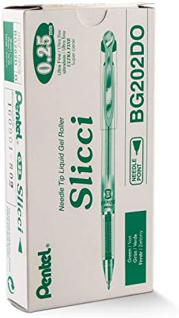 Pentel Arts Slicci 0.25 mm Extra Fine Gel Pen, Green Ink, Box of 12 (BG202-D)