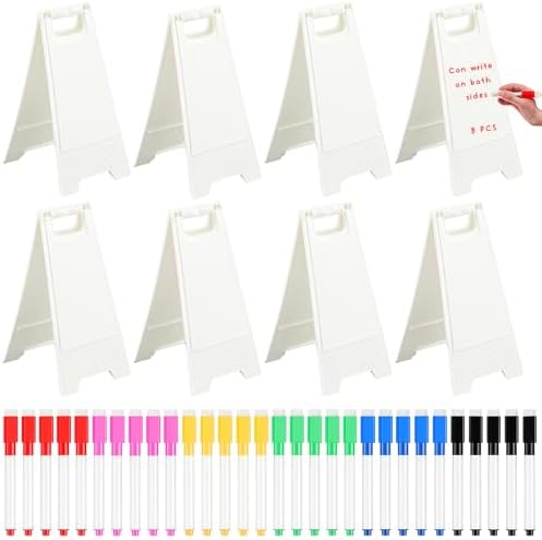 8 Pack a Frame Sandwich Board Sign with Dry Erase Surface, 24 x 12 Inch Double Sided Sidewalk Sign Chalkboard Easel Heavy Duty Plastic Dry Erase Poster Board for Outdoor Restaurant Cafe Menu (White)