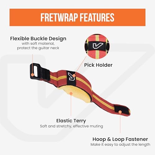 Gruv Gear Fret Wrap & Guitar Mute, Fretwrap for Acoustic, Electric & Bass | String Dampener Recording, Tapping & Practice Accessory (1 Pack, Large Red/Yellow, Fits 6 String Bass, 8 String Guitar)