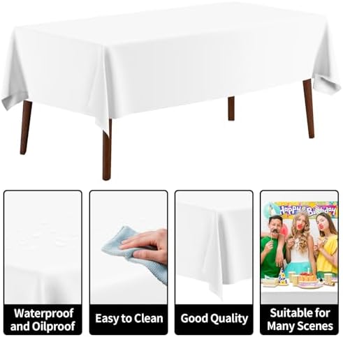 CXPSINC 54 Inch X 300 Feet Plastic Table Cover Roll Disposable Tablecloth with Slide Cutter for All Type/Shape Tables | Party, Banquet, Birthdays, Weddings(White, 300 Feet)