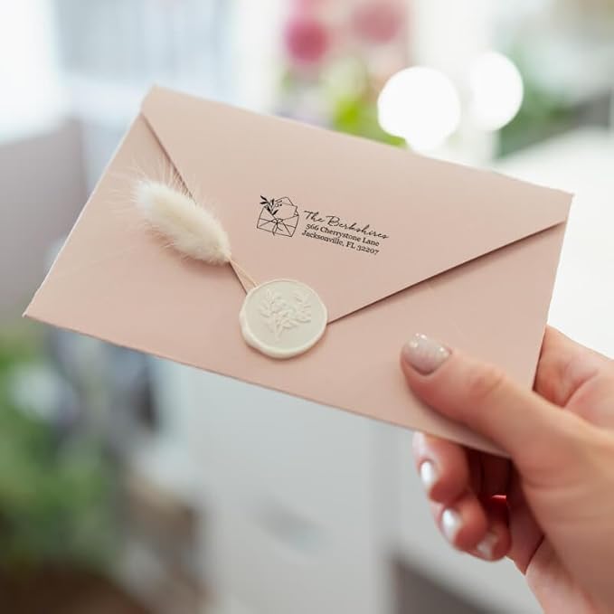 Custom Floral Address Stamp | Choose from 12 Designs | Multiple Ink Color Options | Envelope Return Address Stamp for Couple or Family (Design 4, Large)