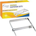 OLYMPX Prong Paper Fasteners 3.5 Inch Capacity, 50 Complete Sets, Corrosion-Resistant Steel, 2.75 Inch Base with Compressor for Standard 2-Hole Punch, File Folders, Folder Clips, Made in USA