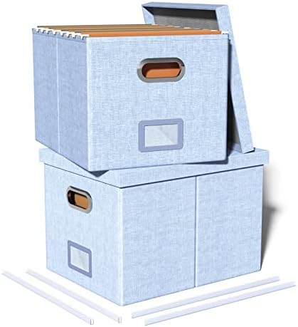Oterri 2 Pack File Storage Organizer, Filing Box, Portable File Box with Lid, Fit for Letter/Legal File Folder Storage, Document Organizer, Sky-blue