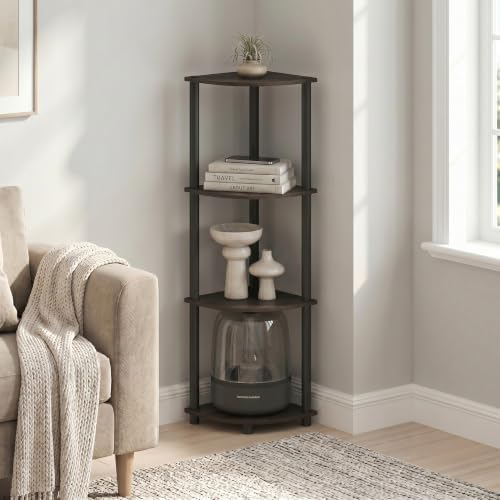 Furinno Turn-N-Tube Toolless 4-Tier Storage Shelves, Dark Brown Grain