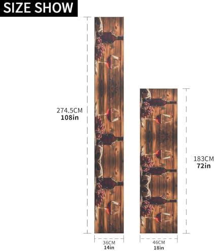 ALAZA Double-Sided Red Wine Glass and Grape in Basket in Wooden Table Runner 14x108 Inches Long,Table Cloth Runner for Wedding Birthday Party Kitchen Dining Home Everyday Decor