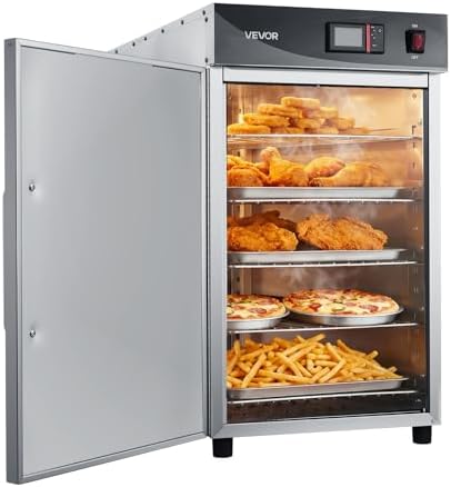 VEVOR Electric Hot Box Food Warmer, 5-Tier Commercial Warming Cabinet with Water Tray, Single-Door and Adjustable Shelves, Stainless Steel Food Warmer Cabinet, for Restaurant, Kitchen, Pizza, Chicken