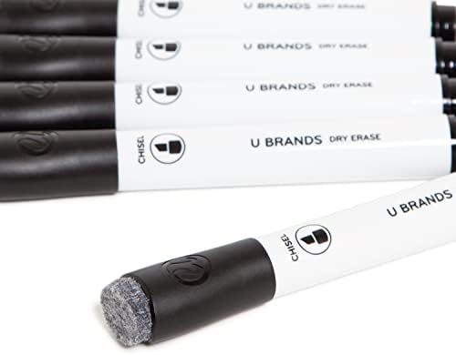 U Brands Black Dry Erase Markers with Eraser, Chisel Tip, 5 Count