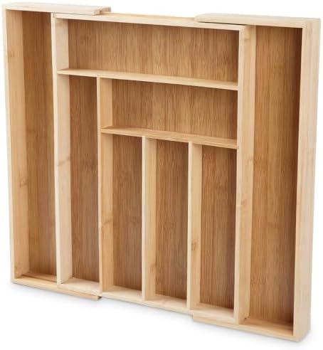 Extra Large Expandable Bamboo Silverware Drawer Organizer