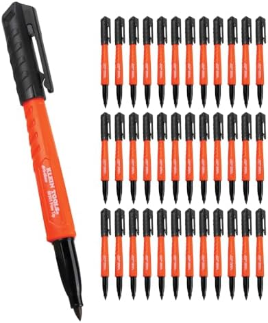 KLEIN TOOLS 80190 Skribes Fine Tip Permanent Markers, Professional-Grade Ink, Multi-Surface Jobsite Marker for Wet, Dry and Oily Surfaces, Black, 36-Pack