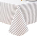 LIBERECOO Vinyl Tablecloth with Flannel Backing,Gery Stripe 60 x 84 Inch Rectangluar Tablecloths Stain-Resistant Waterproof Plastic Table Cover for Indoor/Outdoor