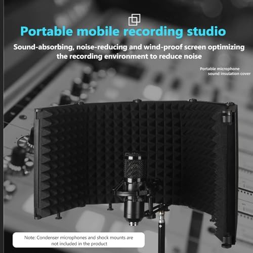 Foldable Sound proof Plate Desktop Vocal Absorbing Plate 3 Panel 5 Panel Combination Isolation Booth for Podcast Singing Studio Recording (5 panel)