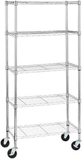 Amazon Basics 5-Shelf Adjustable, Heavy Duty Storage Shelving Unit on 4" Wheel Casters, Easy to Move Portable Wire Shelving, No Tools Needed for Easy Assembly, 30" x 14" x 64.8", Chrome