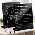 2PCS Black Acrylic Weekly Dry Erase Board with Stand for Desk, 12x8 Small Desktop Whiteboard Magnetic Fridge Calendar Memo Board, Daily Planner Blackboard Easel for Office, School