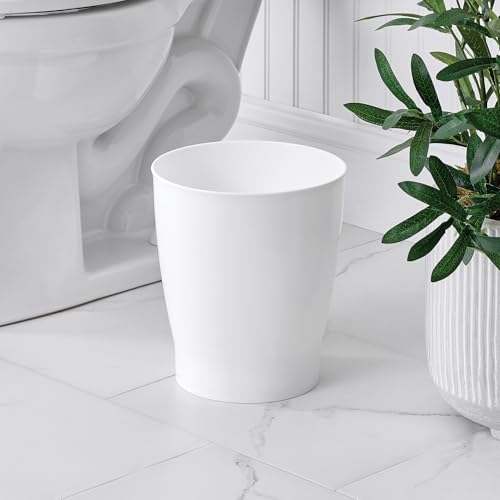 iDesign Small Round Plastic Trash Can, White, Set of 4