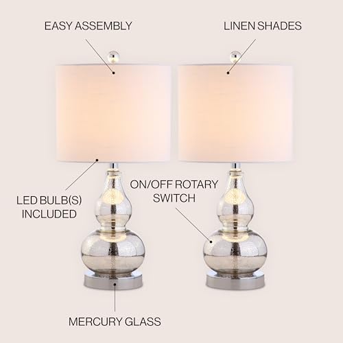 JONATHAN Y Anya Gourd Glass Table Lamp 20.5", Mercury Silver, Set of 2