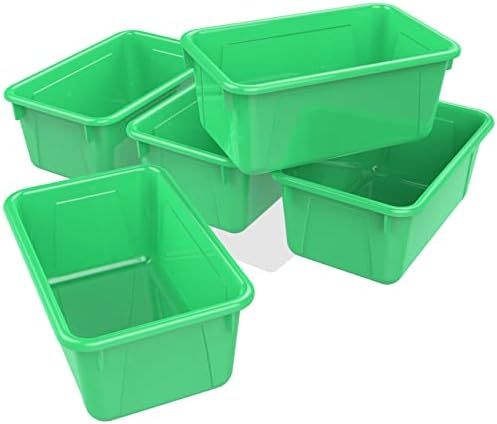 Storex Small Cubby Bins – Plastic Storage Containers for Classroom, 12.2 x 7.8 x 5.1 inches, Class Green, 5-Pack (62417A05C)
