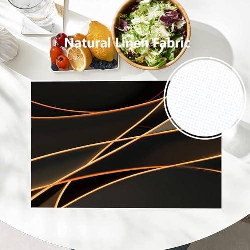 Batmerry Glowing Mocha Mousse Neon Lines Network Minimalism Linen Placemats Set of 4, Black Washable Table Mats for Kitchen Table Thickened Heat Insulation Dining Set Indoor Outdoor 12X18 in