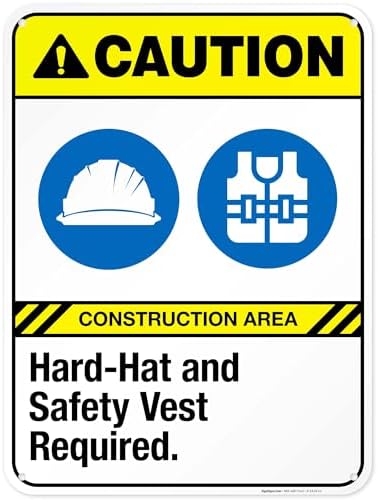 Hard-Hat and Safety Vest Required Sign, ANSI Caution Sign,