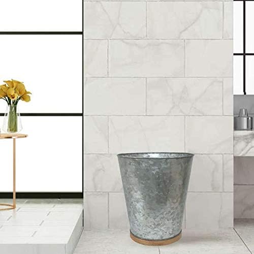 nu Steel Confetti Collection Galvanized Sheet and Real Wood Wastebasket Perfect for Home & Bathroom Accessories