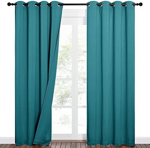 NICETOWN Sound Barrier 100% Blackout Divider Curtains 84", Noise, Heat and Cold Blocking Drapes with Felt Fabric Lining for Nursery/Daytime Sleep/Bedroom (Peacock Teal, 2 PCs, 52" Wide)