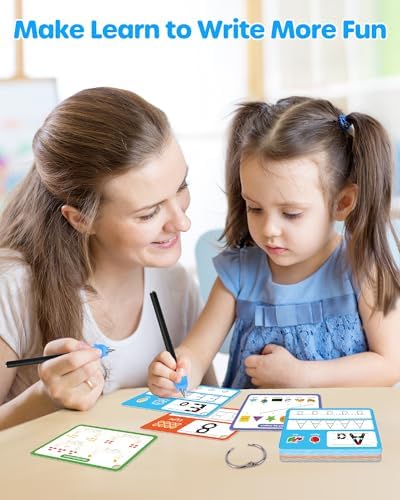 D-FantiX Magic Grooved Writing Practice for Kids Age 3-5, Reusable Grooved Handwriting Practice for Kids 5-7, Number Letter Tracing Practice Cards for Kids Kindergarten Preschool Learning Activities