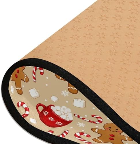 Christmas Gingerbread Man Kitchen Runner Rug 2x6 Ft Winter Cane Candy Kitchen Runner Mat Brown Area Rug Non Slip Washable Floor Carpet for Bathroom Living Room Bedroom Laundry Home Decor