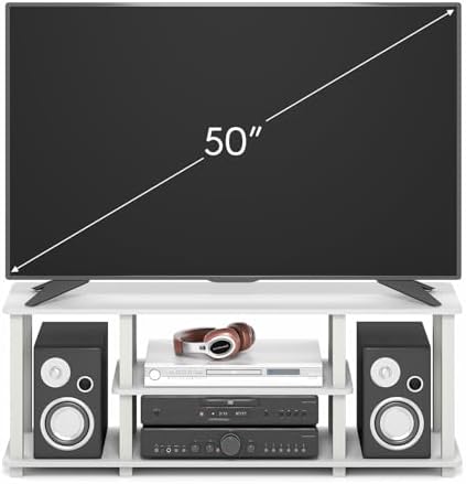 Furinno Turn-S-Tube 3-Tier Toolless Assembly TV Stand, White | for TV up to 50 Inch, No Tool Rectangular Entertainment Center, TV Console, for Living Room, Bedroom
