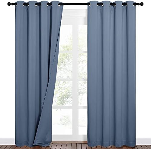 NICETOWN Sound Barrier 100% Blackout Divider Curtains 84", Noise, Heat and Cold Blocking Drapes with Felt Fabric Lining for Nursery/Daytime Sleep/Bedroom (Stone Blue, 2 PCs, 52" Wide)
