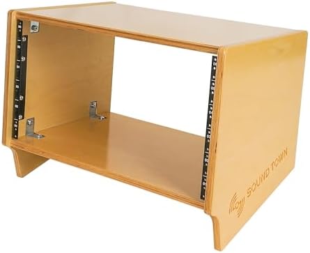 Sound Town DIY 6U Angled Desktop Turret Studio Rack with Solid Baltic Birch Plywood, Golden Oak, Assembly Required (SDRK-Y6SL)