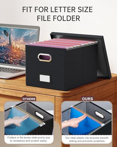 Oterri File Organizer, File Box, File Cabinet for Letter File Folder Storage, Hanging File Organizer for Office/Decor/Home,Document Organizer, 1 Pack,Black-Box Only