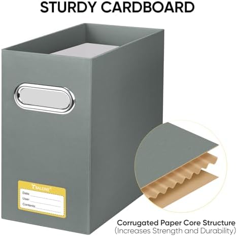BALEINE 4PK File Organizer Box, Cardboard File Folder Organizer with Handle | Strong Corrugated Paper Core, Label Stickers for Identification, Hanging File Folder Organizer, Home Office Document Storage