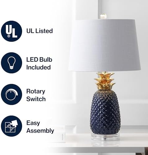 JONATHAN Y Pineapple Ceramic Table Lamp Bedside Nightstand 23", Navy/Gold