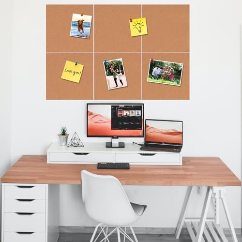 Square Felt Cork Bulletin Board Tiles, Self Adhesive DIY Felt Pin Board for Wall 30" x 20" with 35 Pushpins for Office School Home Wall Decor Stickers Memos Photos Display (Deep Camel)