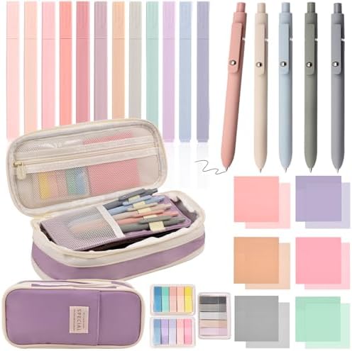 Aesthetic School Supplies Pen Highlighter - Bible Writing Correction Set | 27 Pcs Cute Stationery Set Bible Note Taking Supplies Aesthetic Highlighter Pencil Case Bag Study Supplies for School College