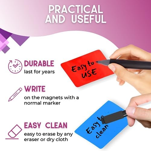 Availey 40 Pieces (3 x 2) - Full Colored Magnetic Dry Erase Labels - Reusable Strips for Classroom Home Office Garage Refrigerator Blank Writable Erasable Cards Name Tags Students Locker Shelf