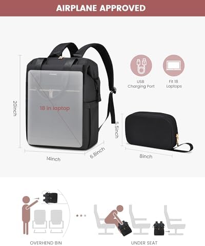 LOVEVOOK 18 Inch Laptop Backpack for Women, Large Capacity Travel Backpack with Organizer Bag, Waterproof Carry on Backpack Purse Work Bag with USB Port for College Teacher Nurse, 2PCS,Black