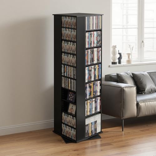 VEVOR Media Storage Cabinet, CD Rack Tower, 34 Compartments Rotating Media Tower Rack for CDs, DVDs, Books and Game Discs, DVD Stand for Living Room, Home Office and Recording Room, Black