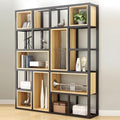 Wood Industrial Cube Bookcase with Shelves & Open Back Iron Bookshelf Floor Steel & Wood Shelf Multi-Layer Shelf Storage Rack Office Partition Display Rack Natural 63" L x 9.8" W x 78.7" H