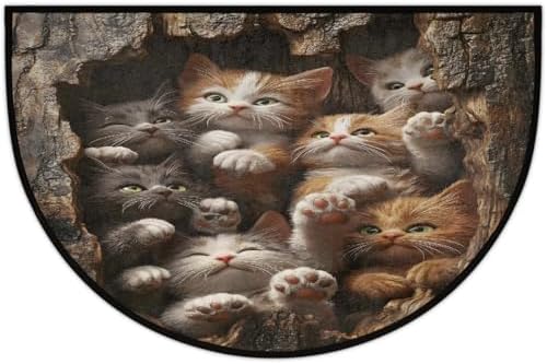Cute Male Cats Half Round Door Mat Non Slip Washable Semi Circle Area Rug Absorbent Soft Half Moon Rug Floor Mat for Indoor Outdoor Kitchen Bathroom Patio Front Door Mat Decor