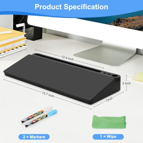 Desktop Glass Whiteboard with Storage, Desk Dry Erase White Board Black | Computer Keyboard Stand, Office Desk Organizers and Accessories with Drawer, to Do Memo Notepad, Home School Supplies