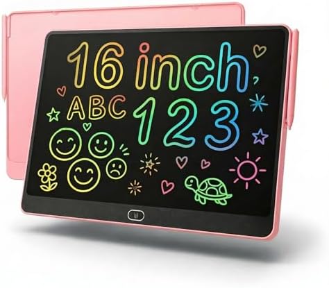 16 Inch Large LCD Writing Tablet for Kids, Colorful Reusable Electronic Doodle Board with Stylus, Educational Drawing Pad for Math Practice & Learning, Travel Essential Toys for Boys Girls (Pink)